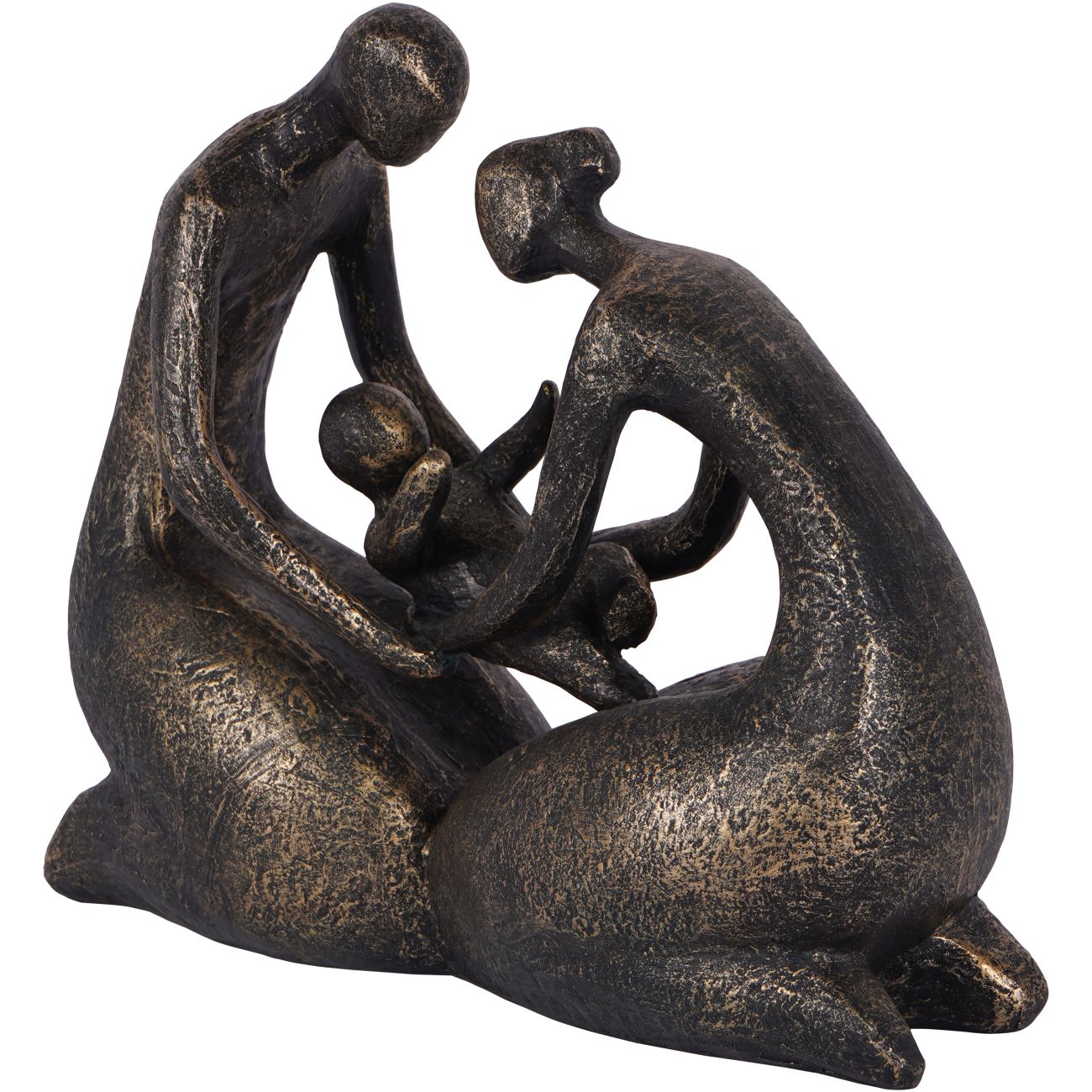 Antique Bronze Caring Family of 3 Sculpture